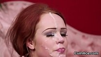 Wacky babe gets  sperm load on her face gulpin her face gulping all the load