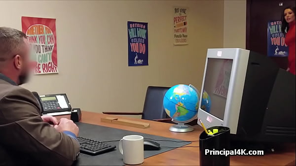 Milf in lingerie seducing head teacher at his office