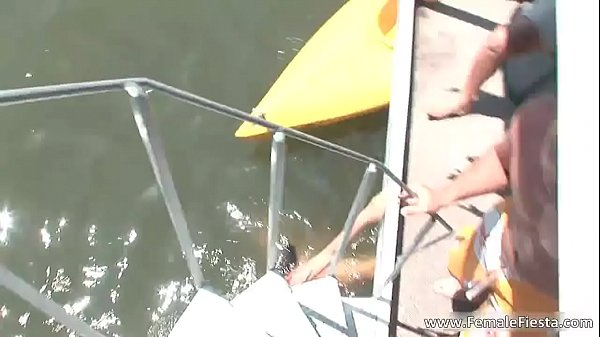 Sexy blonde teen in swimsuit shows her