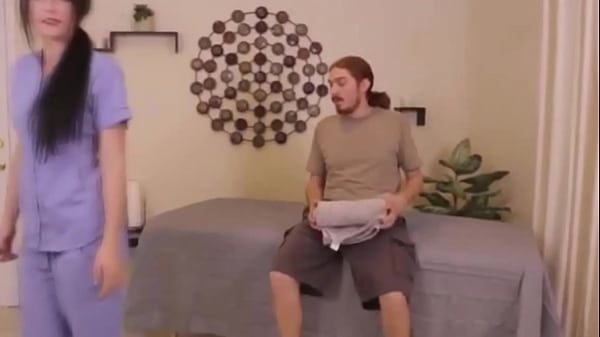 Masseuse ties up her client and jerks his wang