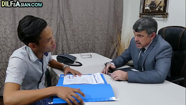 Asian twink drilled in doggystyle in assby perverted boss