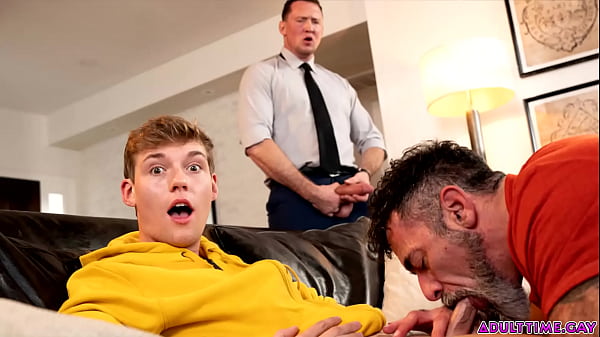 Twink Jack Bailey gets his mouth full of filthy pubic hairs from his stepdad Lawson James hairy asshole while his buddy Pierce Paris anal fucks him!