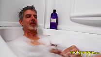 Giant old man Richard Leonox teases you with how he strokes his huge cock in the tub
