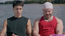 Angel Elias and Marcus McNeil masturbating and fucking each other on a boat. Out in the open ocean there is no one who can see what how these naughty guys have sex!