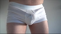 Handsfree cumshot in tighty whities