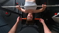 Sex with intense orgasms on the weight bench