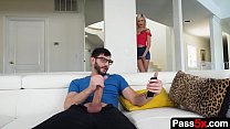 Slutty Teen Stepsister Busts Her Stepbrother Jerking Off On The Couch And Offers To Help Him Out For A Little Exchange 6 Min