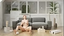 Touching herself by the sofa, 3d animation