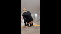 Sissy riding dildo outside