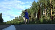 Naked milf under light summer dress