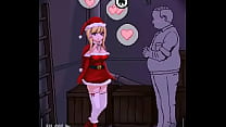 Hot blonde in santa claus vest having sex with a man in hentai game