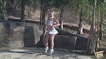 As discipline for smoking the naughty blonde gets her tight asshole stretched out mercilessly outdoors