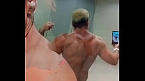 In the gym bathroom