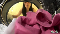 Stepmom almost caught Stepdad fuck Stepdaughter stuck in washing machine on Halloween