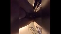 getting fucked from behind using cupboard door and a big dildo