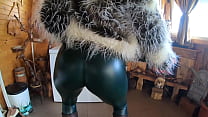 Tight Green Leather Pants Cameltoe – Blowjob & Doggy with Cum on My Fur Coat & Downjacket- preview
