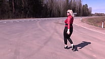 Black transparent leggings - Teasing on road