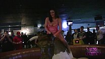 Coeds In Sexy Lingerie Ride The Bull At A Local...