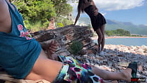 Public Dick Flashing on the Beach - I took his dick in my hand and helped him cum