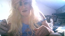 Rancid old tranny fag whore Sarah Shitcunt in smoking and wanking humiliation
