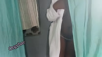 Ebony whore goes solo at home after a cold morning shower