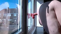 Dildo fucked on window filmed from three differ...