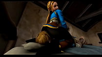 Zelda sits on Link's face