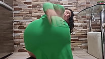 Jojofit - Tight green dress and huge dildo