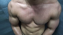 Just flexing and sweaty big and strong