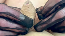 Small Dick Play and Foreskin in Nylon Gloves until he Cum a lot in My Mouth
