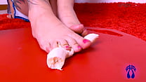Italian feet steps on creamy banana