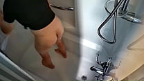 Trans takes a shower and plays with big boobs