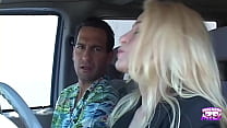 Super hot blonde MILF has outdoor cowgirl sex while still on the job with coworker
