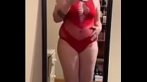 Bunny trying on one piece before going to club
