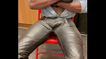 Solo Leather Jeans Nipple Play Wank & Cum Unload