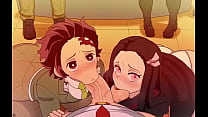 Nezuko y tanjiro dando una mamada