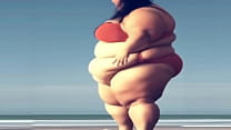 Super-fat USBBW solo exercising on beach (AI-generated a070409b)