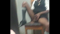 Hot school girl masterbate her pussy on a chair