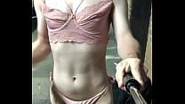 Sissy Femboy Slut in Public in Timy Pink Bikini