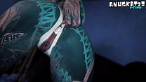 Latex Tattoo Girl's Anal Masturbation Squirt and Metal Toy