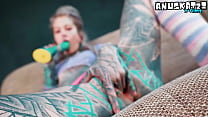 TATTOOED hippie ANAL fuck herself with dildo wi...