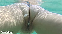 Creampie underwater, cum dump swimming after beach orgy