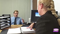 Blonde boss has flaming hot sex with her handsome blonde underling in her office