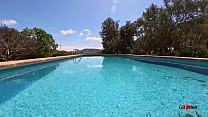 Swimming-pool young skinny girl masturbation womanizer outdoor