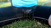 Pee in Lyrca Cycling Shorts on Grass