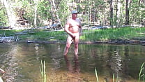 Naked bathing in the creek.