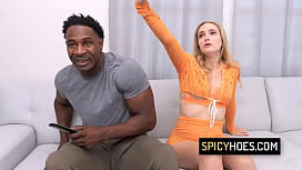 Black Boy Pounds Blonde Babe's Pussy on the Couch - Athena Fleurs