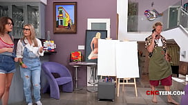 Teacher's Hard Fuck While Stepsister Watches and Paints