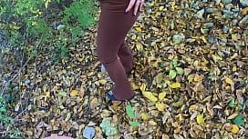 Risky Outdoor Blowjob by the Lake: Red Shiny Downjacket Fetish 316