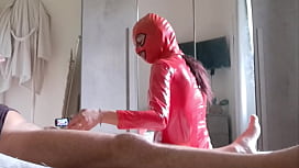 MILF in Latex Catsuit Gives a Fierce Blowjob and Swallows Cum
